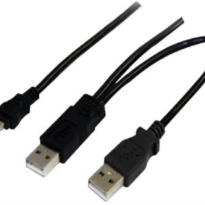 Astrotek USB 2.0 Y Splitter Cable - Type A Male to Mini B 5 pins 1m + USB Type A Male 2m Black Colour Power Adapter Hub Charging