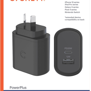 Cygnett PowerPlus 32W USB-C PD Dual Port Wall Charger - Black (CY3615POFLW)