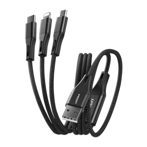 PISEN Braided 3-in-1 USB-A to Lightning + USB-C + Micro-USB Cable (1.2M) - Durable Braided Design with Aluminum Alloy Connectors