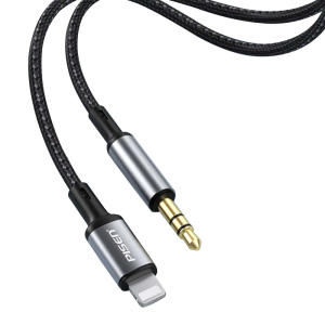 PISEN Braided Lightning to 3.5mm AUX Audio Cable (1M) Titanium Grey-Gold-Plated Plug