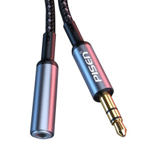PISEN Braided 3.5mm AUX Audio (Male to Female) Extension Cable (2M) - Gold-Plated Plug
