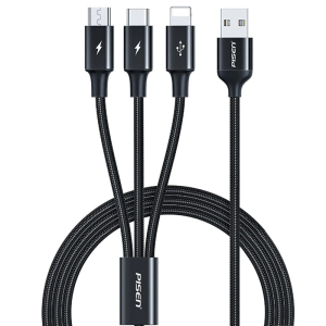 PISEN Braided 3-in-1 USB-A to Lightning + USB-C + Micro-USB Cable (1.2M) - Support Fast Charge 3.0A Max