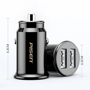 PISEN Dual Port USB-A Mini Car Charger - Support 4.8A Current