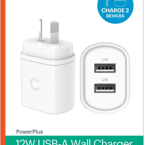 Cygnett PowerPlus 24W Dual Port (2x USB-A 12W) Wall Charger - White (CY3671PDWLCH)