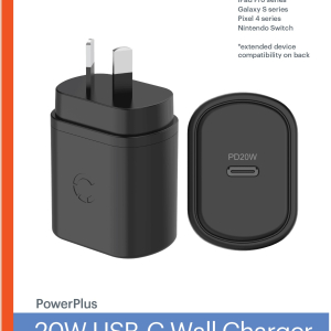 Cygnett PowerPlus 20W USB-C PD Wall Charger - Black (CY3613PDWCH)