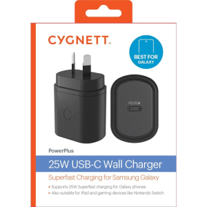 Cygnett PowerPlus 25W USB-C PD Wall Charger - Black (CY3674PDWLCH)