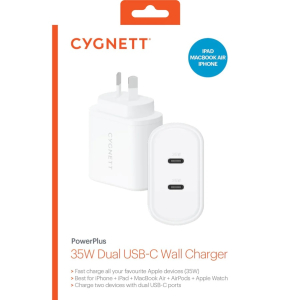 Cygnett PowerPlus 35W USB-C PD Dual Port Wall Charger - White (CY4353PDWCH)