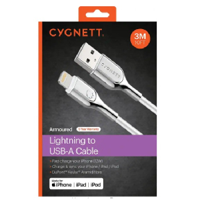 Cygnett Armoured Lightning to USB-A Cable (3M) - White (CY2687PCCAL)