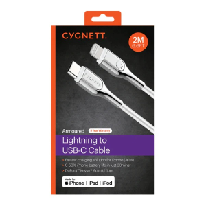 Cygnett Armoured Lightning to USB-C Cable (2M) - White (CY2802PCCCL)