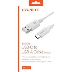 Cygnett Essentials USB-C to USB-A (2.0) Cable (1M) - White (CY2729PCUSA)