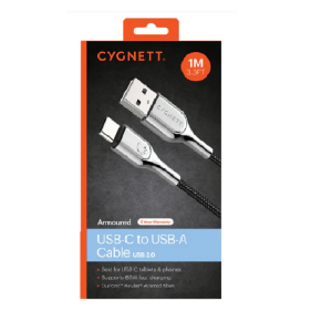 Cygnett Armoured USB-C to USB-A (2.0) Cable (1M) - Black (CY2681PCUSA)