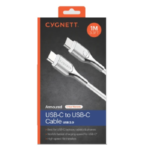 Cygnett Armoured USB-C to USB-C (2.0) Cable (1M) - White (CY2693PCTYC)