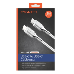Cygnett Armoured USB-C to USB-C (2.0) Cable (2M) - White (CY2694PCTYC)