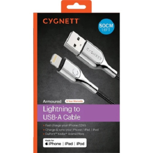 Cygnett Armoured Lightning to USB-A Cable (50cm) - Black (CY3953PCCAL)