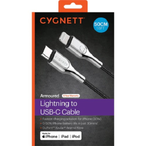 Cygnett Armoured Lightning to USB-C Cable (50cm) - Black (CY4363PCCCL)