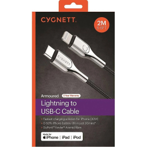 Cygnett Armoured Lightning to USB-C Cable (2M) - Black (CY2801PCCCL)