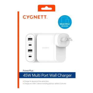 Cygnett PowerPlus 45W Multiport Wall Charger AU - White (CY3675PDWLCH)