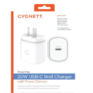 Cygnett PowerPlus 20W USB-C PD Wall Charger - White(CY3612PDWCH-01)