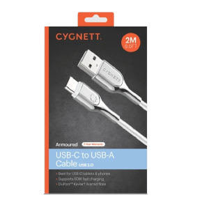 Cygnett Armoured USB-C to USB-A (2.0) Cable (2M) - White (CY2698PCUSA)