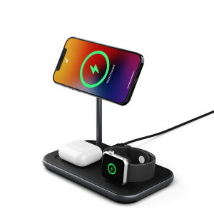 Cygnett MagDesk 15W 3-in-1 Magnetic Wireless Charger-Black(CY4369ACOCP)MagSafe  Qi Compatible