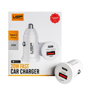 USP 20W Dual Ports (USB-C PD3.0 + USB-A QC3.0) Fast Car Charger White